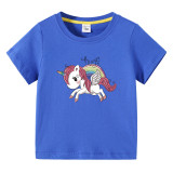 Toddler Girls Cartoon Cute Unicorn Short Sleeve T-shirts Cotton Tops