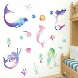 Rainbow Ombre Mermaid Bedroom Door Room Waterproof Decorative Wallpaper