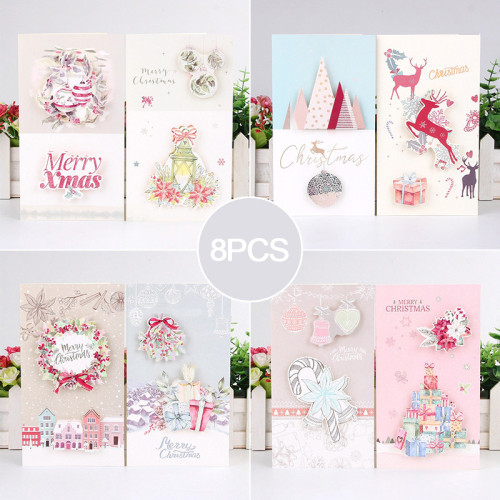 8PCS Multicolor Merry Christmas Element Deer Greeting Cards