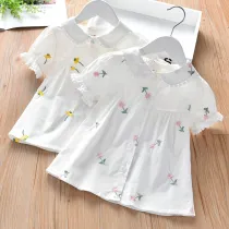 Toddler Girls Cartoon Daisy Pattern Short Sleeve Shirts Cotton Tops