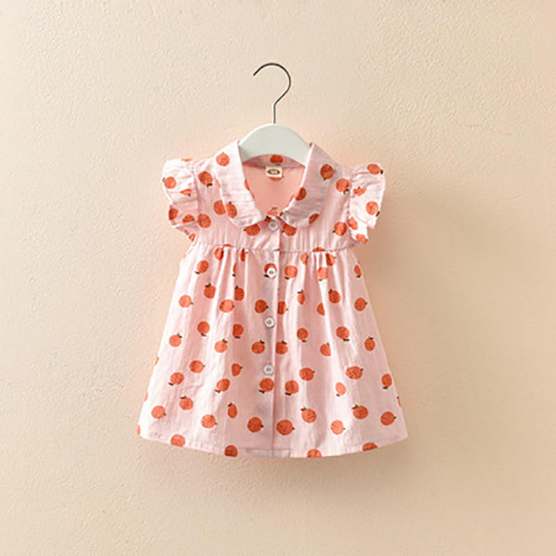 Toddler Girls Flying Sleeve Fruit Pattern Shirt Dress Cotton Tops