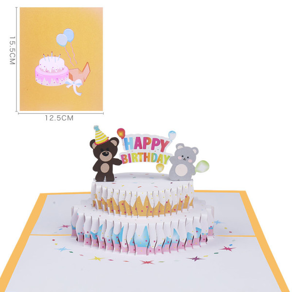 3D Pop Up Happy Birthday Slogan Bear Cake Greeting Cards