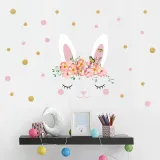 Flowers Pink Rabbit Bedroom Stickers Door Room Waterproof Decorative Wallpaper