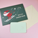 3D Pop Up Merry Christmas Santa Skiing Pattern Greeting Cards