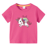Toddler Girls Cartoon Cute Unicorn Short Sleeve T-shirts Cotton Tops