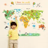 Animal World Map Bedroom Stickers Door Room Waterproof Decorative Wallpaper