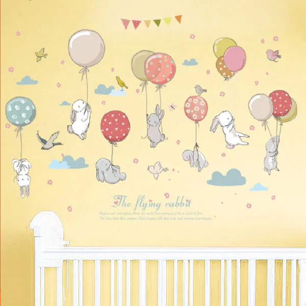 Colorful Rainbow Balloon Rabbit Bedroom Door Room Waterproof Decorative Wallpaper