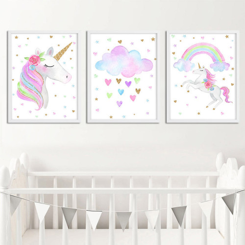 Rainbow Pink Stars Unicorn Heart Cloud Room Waterproof Decorative Wallpaper