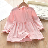 Toddler Girls Long Sleeve Pure Color Shirt Dress Cotton Tops