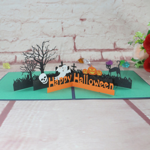 3D Pop Up Happy Halloween Slogan Pumpkin Ghost Greeting Cards