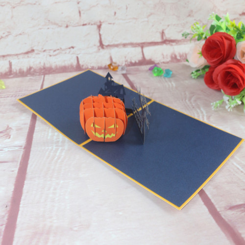 3D Pop Up Halloween Haunted House Smile Pumpkin Greeting Cards Ornaments