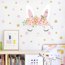Flowers Pink Rabbit Bedroom Stickers Door Room Waterproof Decorative Wallpaper