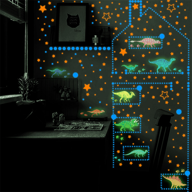 Luminous Dinosaurs Bedroom Stickers Door Room Waterproof Decorative Wallpaper