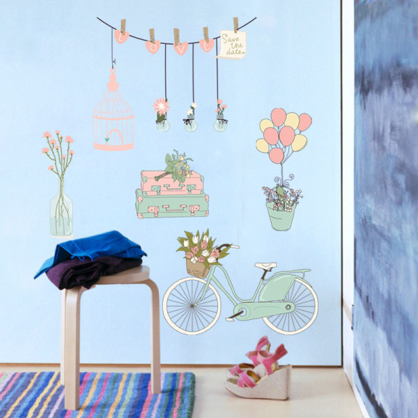 Sprint Love Flowers Balloon Bedroom Stickers Door Room Waterproof Decorative Wallpaper