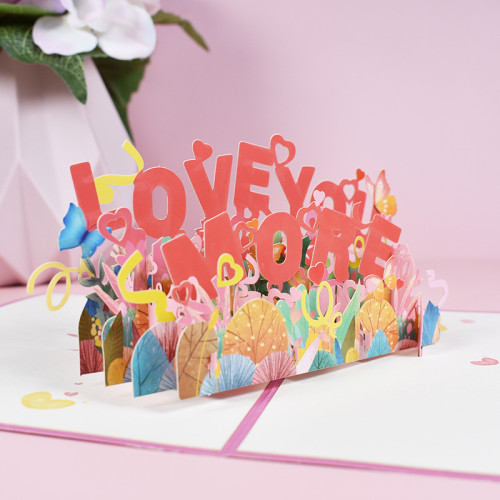 3D Pop Up Multicolor Love You More Slogan Valentine's Day Greeting Gift Cards