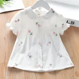 Toddler Girls Cartoon Daisy Pattern Short Sleeve Shirts Cotton Tops