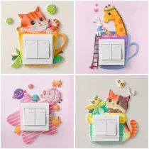 Cat Sheep Giraffe 3D Switch Paste Room Waterproof Decorative Wallpaper