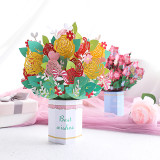 3D Birthday Mom Thanksgiving Day Flower Basket Gift Greeting Card
