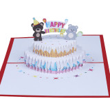 3D Pop Up Happy Birthday Slogan Bear Cake Greeting Cards