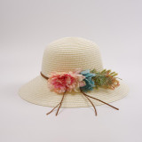 Women Flowers Straw Sunhat Beach Wide Brim Bucket Hat