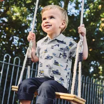 Toddler Kids Boys Excavator Car Short Sleeve Polo T-shirt