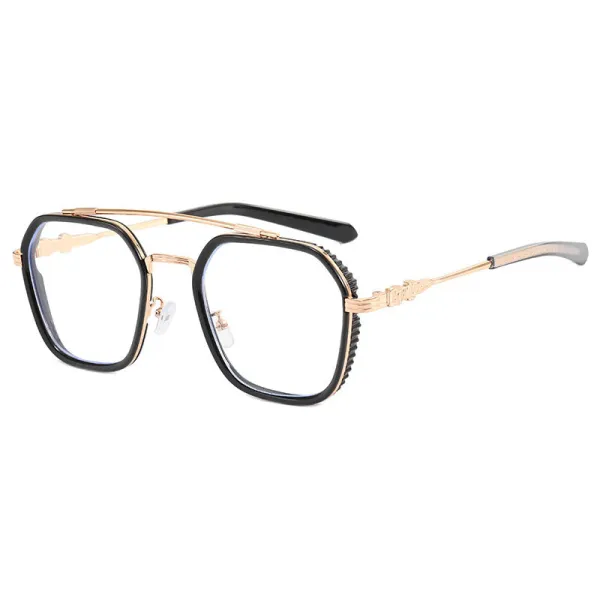 Sunglasses Trapezoid Double Bridge Transparent Lens Unique Design Frame Eyewear