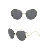 Sunglasses Metal Irregular Rimless Lens Wave Shape Arm Shades