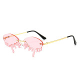 Sunglasses Fashion Tears Flame Design Rimless Wave Eyewear Streetwear