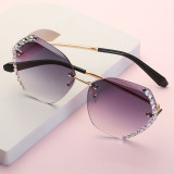 Sunglasses Multicolor Polygonal Cutting And Diamond Lens Frameless UV Protection Shades