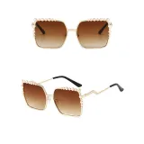 Sunglasses Multicolor Square Pearl Embellish Frame And Curve Sunglasses Legs