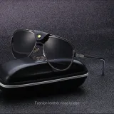 Sunglasses Leather Bridge Retro Round Lens Aviator Mirrored Eyewear