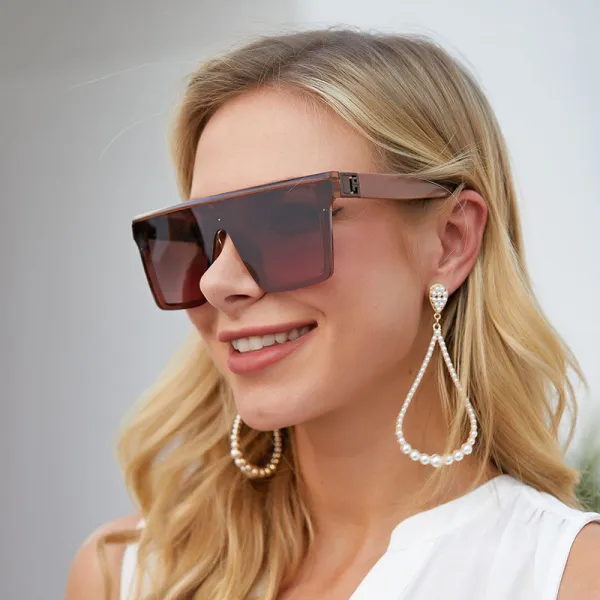 Sunglasses Square Oversized Lens Flat Top Retro Eyewear