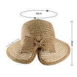 Foldable Wide Brim Floppy Top Bucket Hat Bow Straw Sunhat