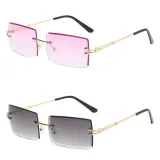 Sunglasses UV Protection Fashion Square Tinted Lens Vintage Rimless Eyewear