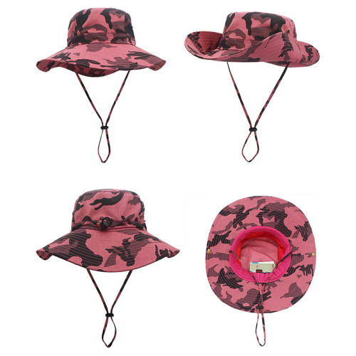 Summer UV Protection Camouflage Wide Brim Outdoor Sunhat Bucket Cap