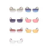 Sunglasses Square Imitate Wood Glasses Legs Tinted Lens Vintage Frameless Eyewear