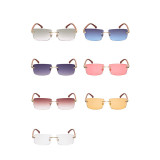 Sunglasses Square Imitate Wood Glasses Legs Tinted Lens Vintage Frameless Eyewear