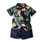 Kids Boys Print Sandy Beach T-shirts and Short Two-Piece Outfit