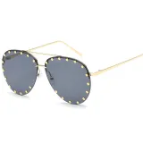 Sunglasses Multicolor Rimless Oversized Double Bridge Studded Lens Rivet Eyewear
