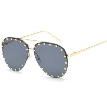Sunglasses Multicolor Rimless Oversized Double Bridge Studded Lens Rivet Eyewear
