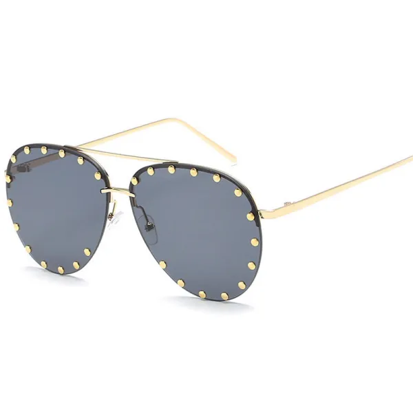 Sunglasses Multicolor Rimless Oversized Double Bridge Studded Lens Rivet Eyewear
