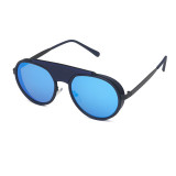 Sunglasses Round Lens Leather Punk Frame Eyewear