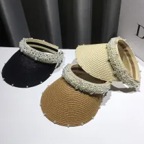 Handmade Pearl Straw Hat Empty Top Sunhat