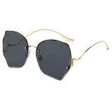Sunglasses Metal Irregular Butterfly Shape Rimless Lens Wave Shape Arm Eyewear