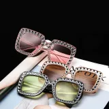 Sunglasses Multicolor Square Imitation Diamond Frame UV Protection Shades