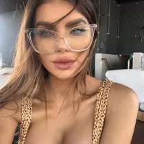 Sunglasses Trendy Cateye Goggles Transparent Lenses UV Protection Shades With Frame
