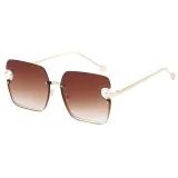 Sunglasses Multicolor Square Pearl Embellish Half Frame Retro Shades