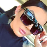 Sunglasses Trendy Cateye Trapezoidal Oversized UV Protection Retro Flat Top With Frame