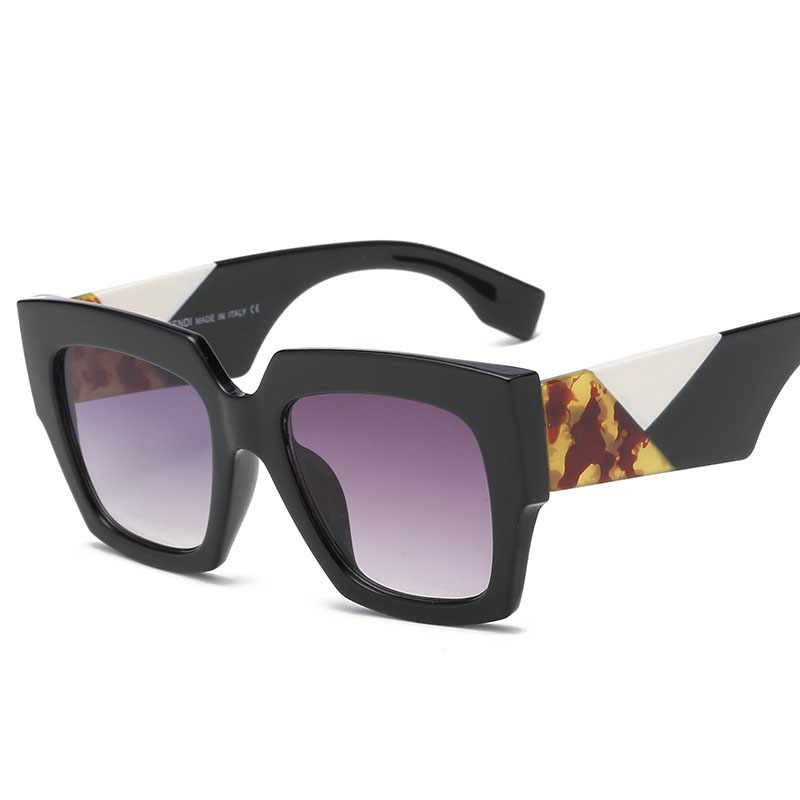 Sunglasses Multicolor Square Retro Flat Top Wide Spliced Arms With Frame