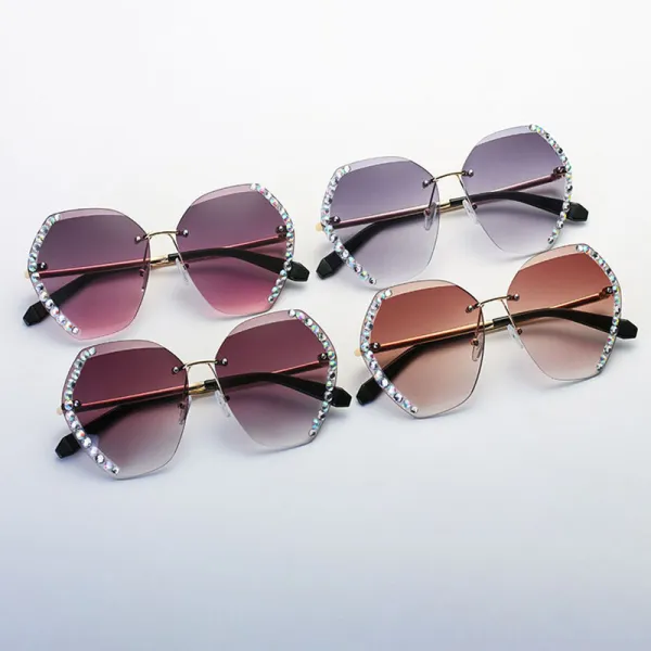 Sunglasses Multicolor Polygonal Cutting And Diamond Lens Frameless UV Protection Shades